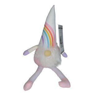 Huntington Home Mini Gnome 16" Tall Indoor Decor Rainbow Hat Plush Legs Pink Pur